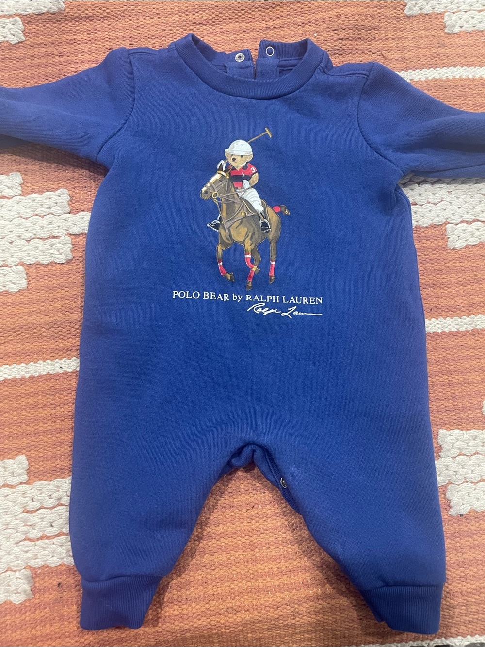 Ralph Lauren Blue Polo Bear Horse One-Piece Footie